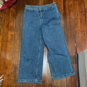 Cropped, wide leg jeans